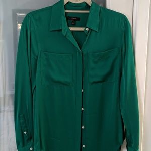 Emerald green silk button up top